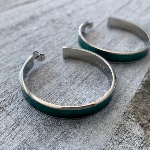 Dyrberg/Kern Kiapa turquoise enamelled hoop earrings - Picture 8 of 8